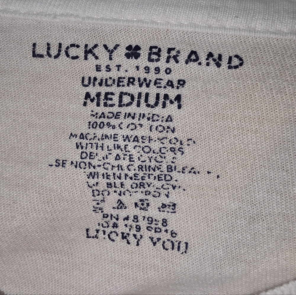 Lucky Brand Med White 100% Cotton Crewneck‎ Tee Clover Logo Short Sleeve Classic - Picture 4 of 5